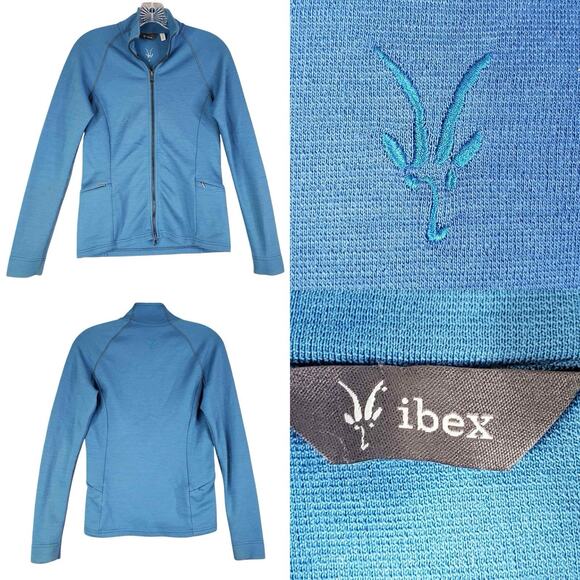 Ibex Sweater Jacket Blue Size S Small Merino Wool LS Baselayer Zip Pockets Flaw - Picture 1 of 11